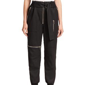 3.1 Phillip Lim black zipper gabardine wool flight cargo jogger pants, 00, 0, 2